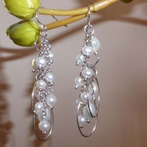 Pearl dangle wire wrapped earrings